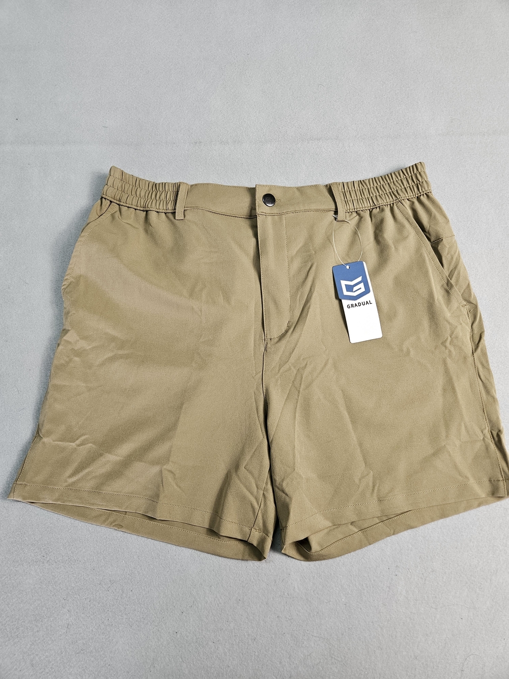 GRADUAL Men's 5" Quick Dry Golf Shorts - Khaki Tan Size Large NWT